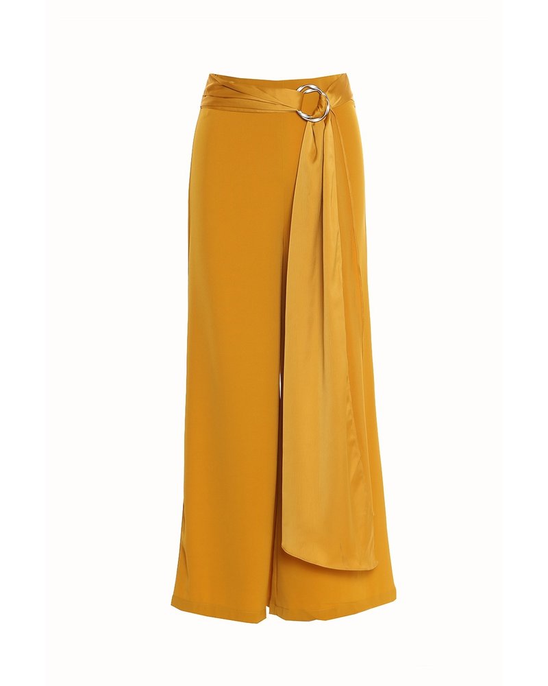WIDE PANTS WITH SATIN & O-RING BELT