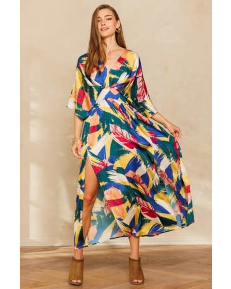 Colorful Floral Leaf Print Maxi Dress