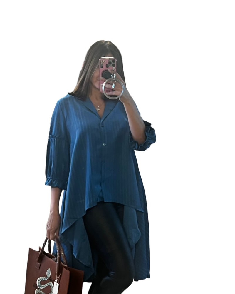 Hi Low V Neck Blouse blue