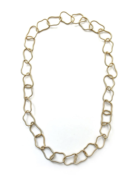 SH35 GLD long baroque shaped gold wire chain necklace