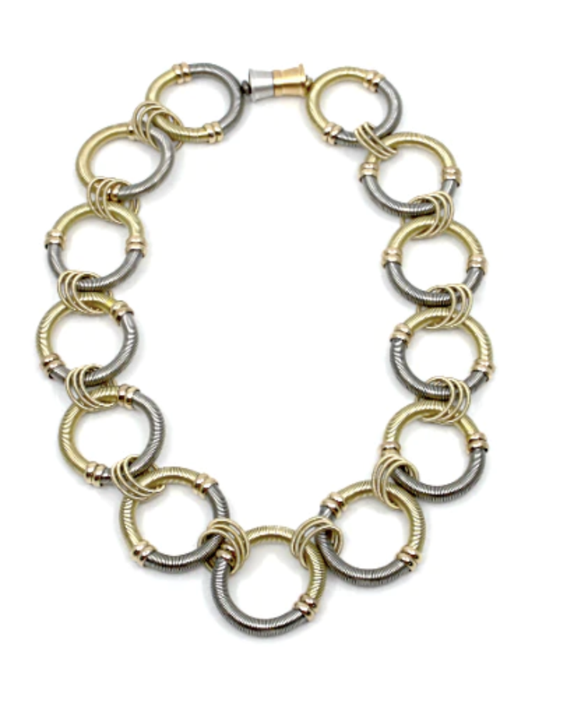 Copy of 939S : Large round silver wire rings short necklace