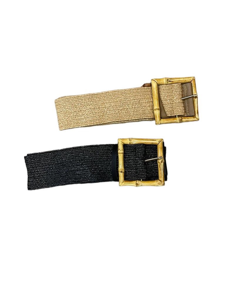Elastic Belt with Square Wood Buckle