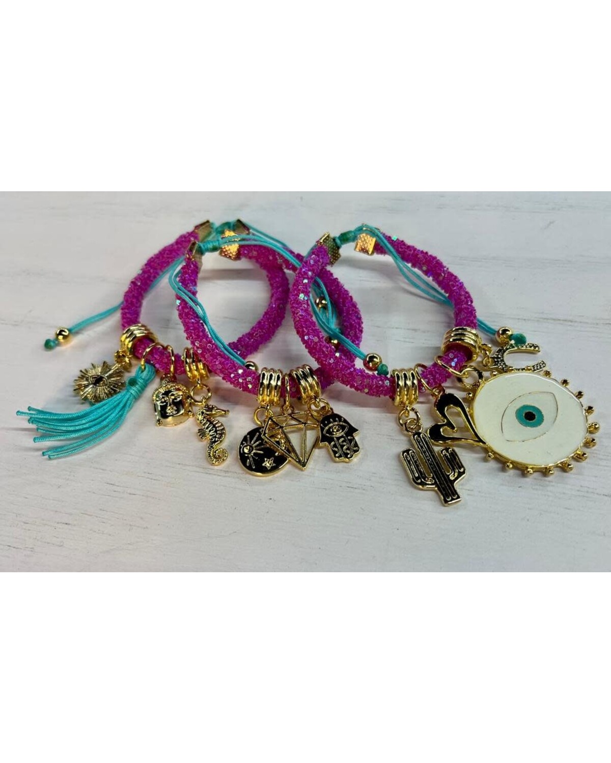 Multi Charm Turkish Eye Glitter Bracelet