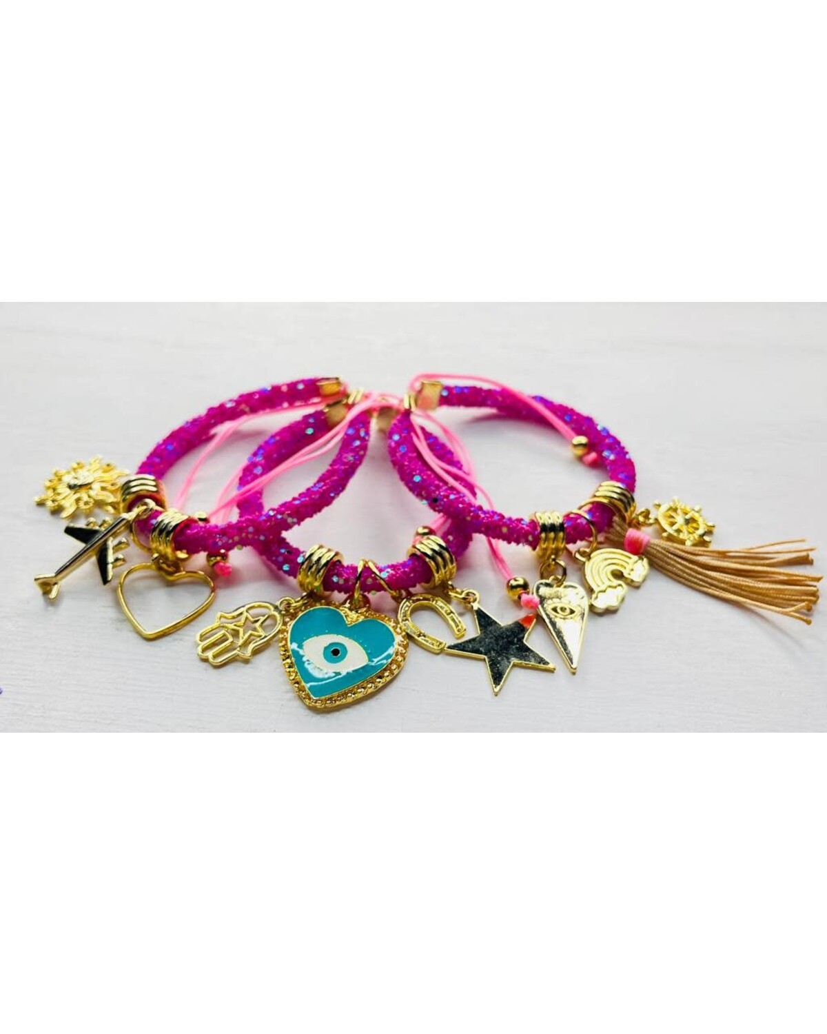Multi Charm Turkish Eye Glitter Bracelet