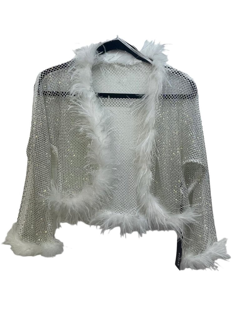 ONE SIZE See Thru Long Sleeve Feathers with Rhinestones Top
