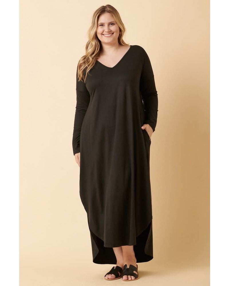 Plus  ROUND HEM POCKETED MAXI DRESS Black