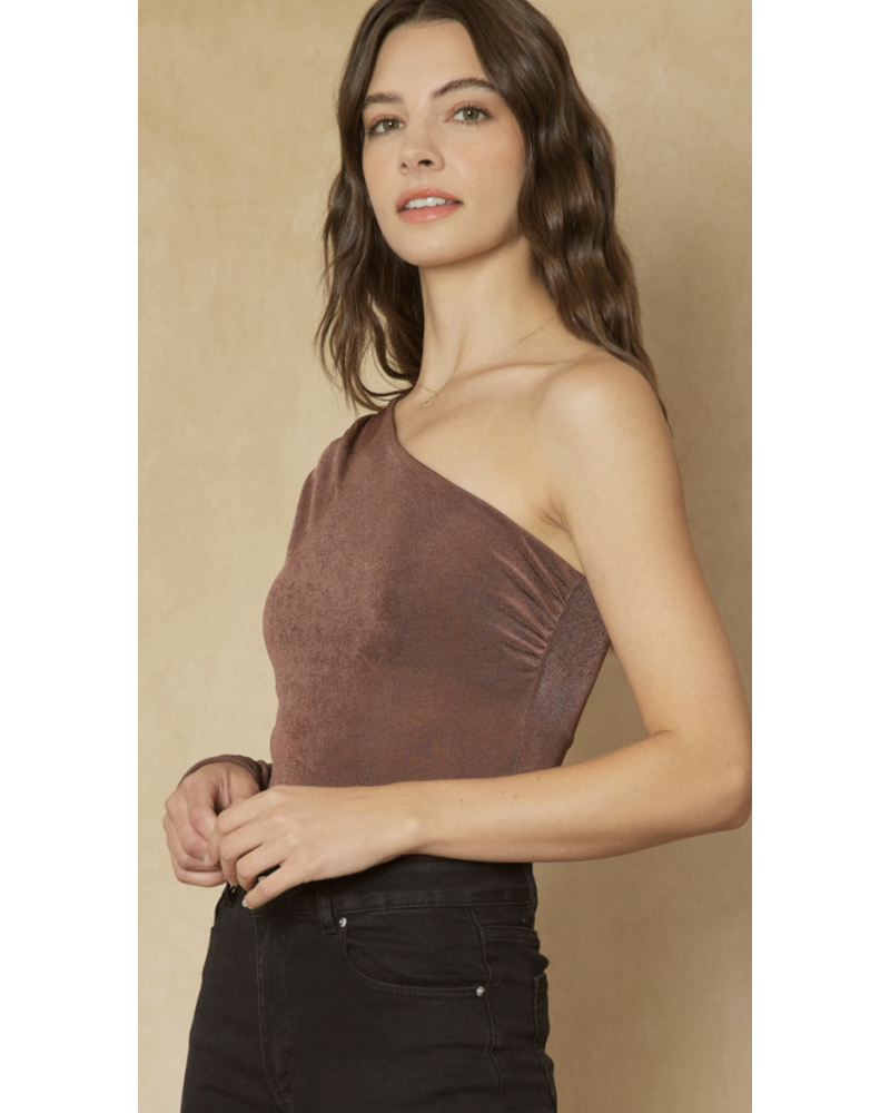 Copy of One sleeve asymetrical bodysuit Brown