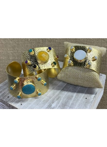 Gold Cuff with Multicolor Stones