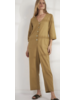 V-Neck Jumpsuit with 3/4 Sleeves Moss