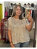 Sequins Full Lined Short Sleeve Top  silver