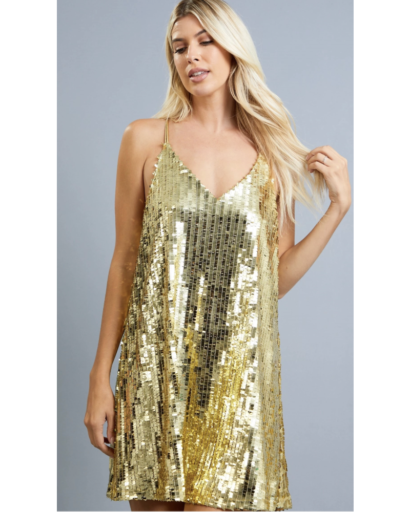 Gold Sequins Mini Dress