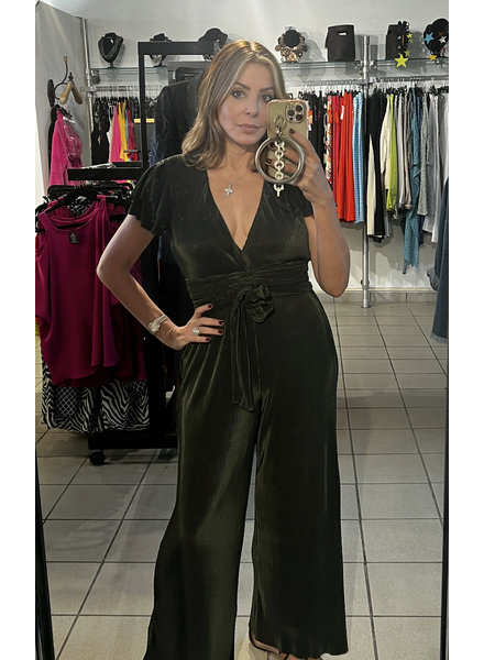 Deep V-Neck Pleated Jumpsuit