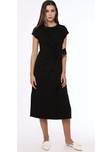 Cap Sleeve Waist Bow Slim-Fit Dress Black