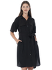 Solid Patch Pockets Puff Sleeve Belted Shirt Dress