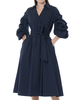 Ruched Sleeve Collared Surpliced Solid Long Dress