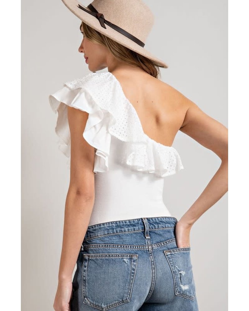 ONE SHOULDER RUFFLED BODYSUIT white