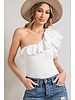 ONE SHOULDER RUFFLED BODYSUIT white