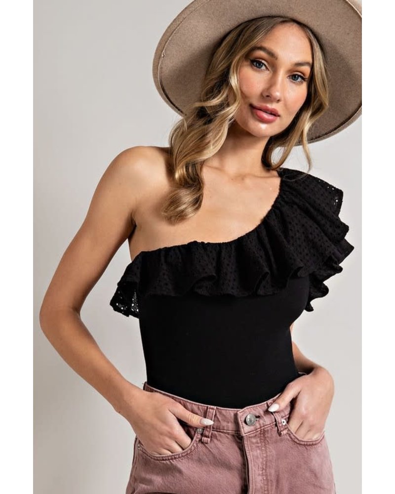 ONE SHOULDER RUFFLED BODYSUIT black