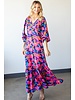 FLORAL BUTTON TRIM LONG SLEEVE V NECK MAXI DRE