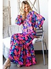 FLORAL BUTTON TRIM LONG SLEEVE V NECK MAXI DRE