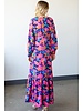 FLORAL BUTTON TRIM LONG SLEEVE V NECK MAXI DRE