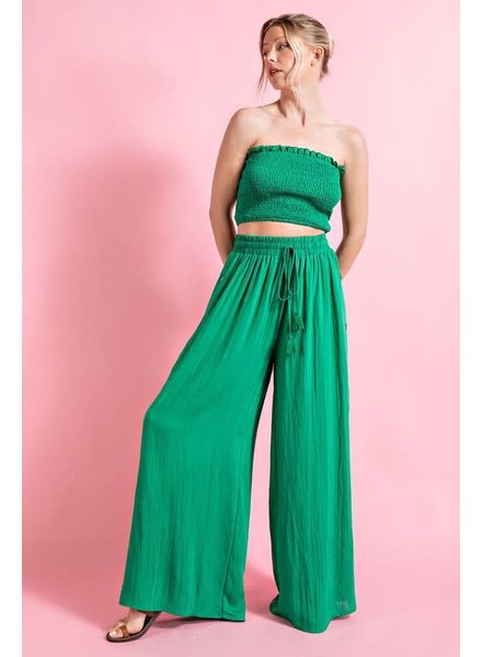 SMOCKED ELASTIC TUBE CROP TOP AND LONG PANTS SET