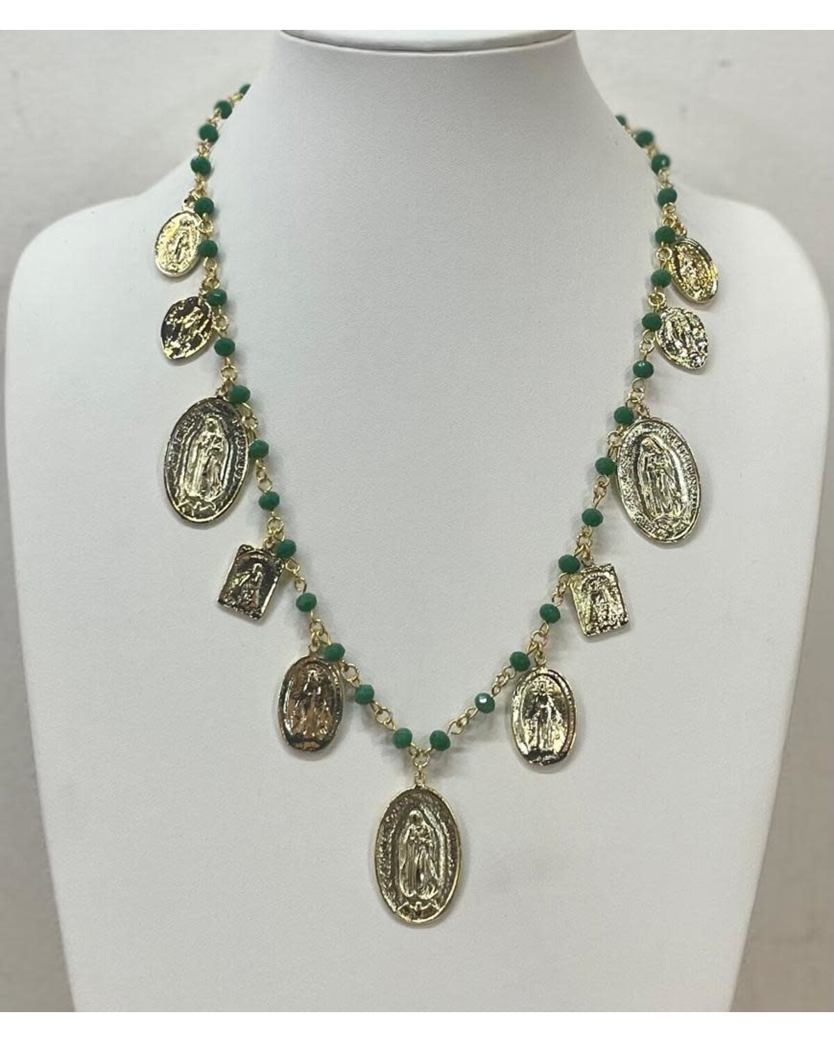 Green Beads Virgen Necklace
