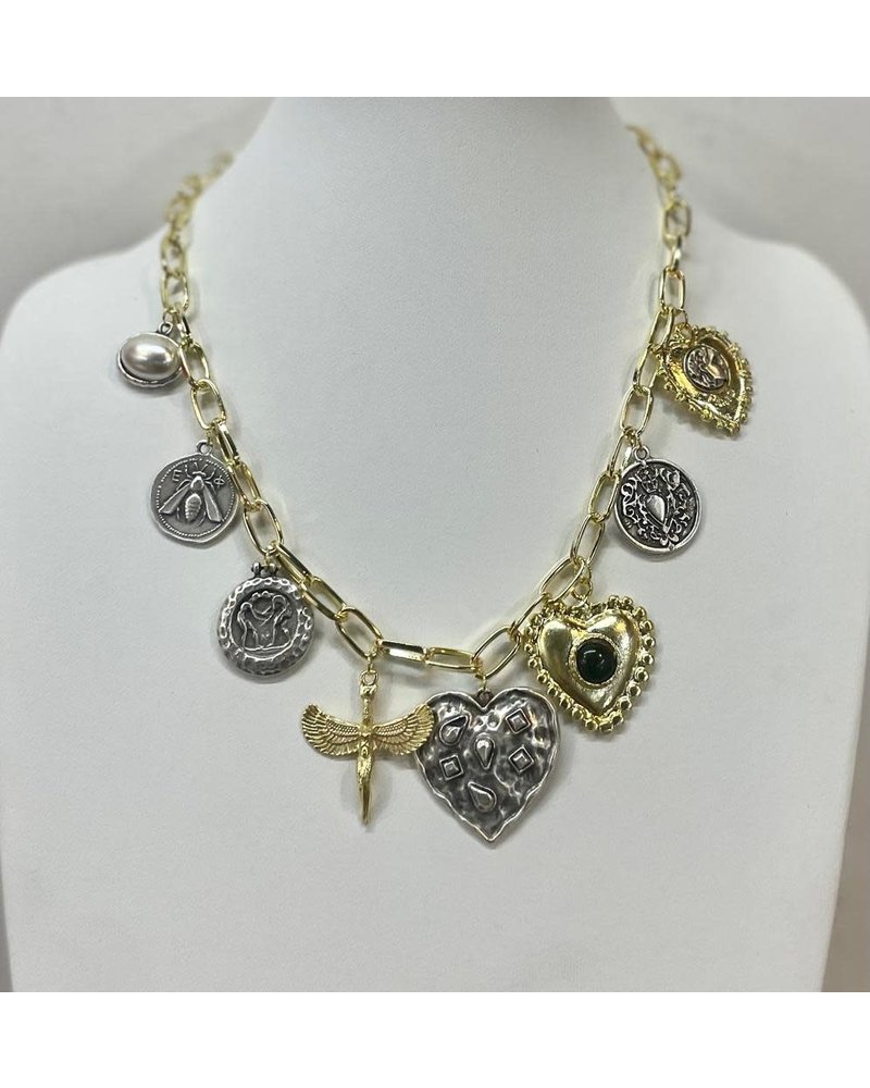 Heart and Coins Gold Necklace