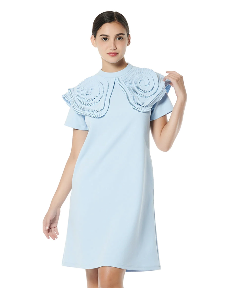 Cap Sleeve Shirt Dress W/3D Ruffled Appliques