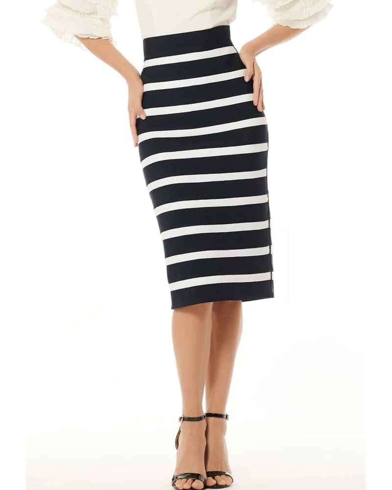 Contrast Color Striped Midi Bandage Bodycon Skirt