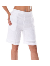 Ladies Flat Front Two Pockets Elastic Shorts 100% Linen