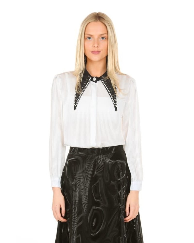STRIPED SATIN BLOUSE WITH LONG COLLAR