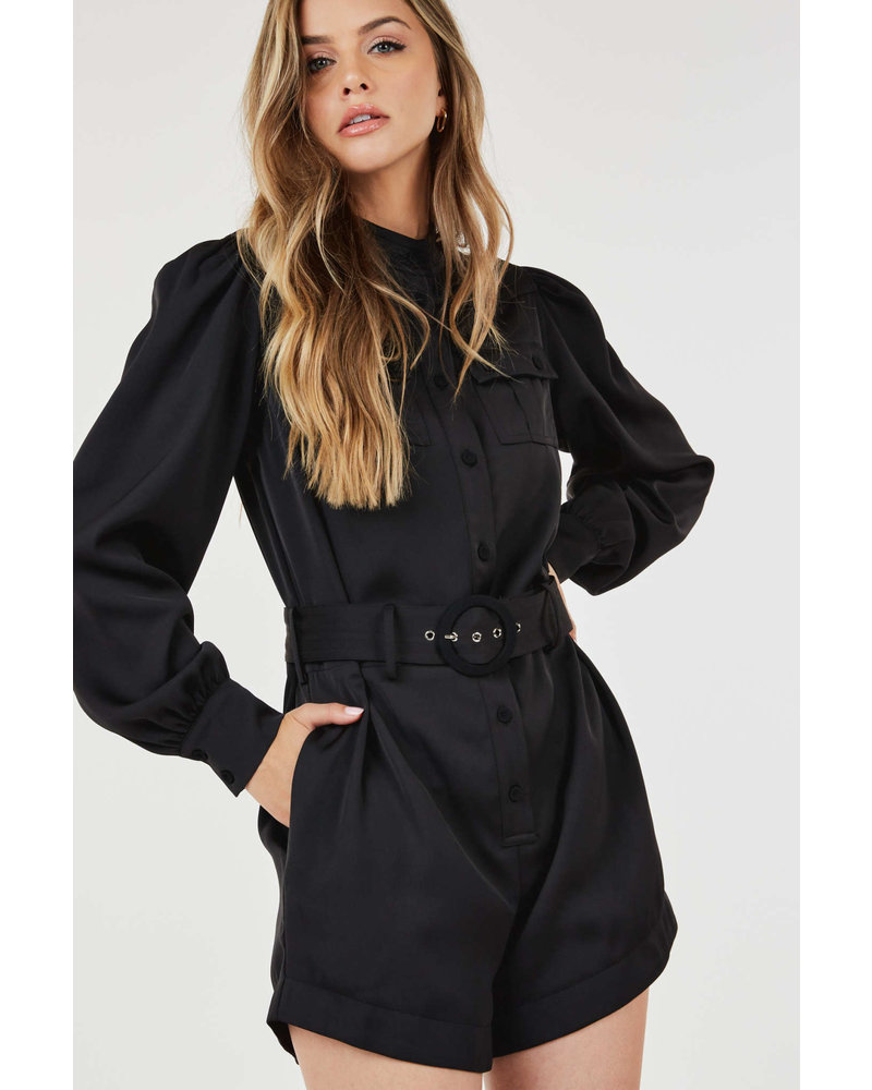 LONG SLEEVE BUTTON- POCKET ROMPER WITH BELT