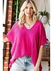 DROP SHOULDER V NECK CROCHET LIGHT KNITTED TOP