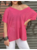 DROP SHOULDER V NECK CROCHET LIGHT KNITTED TOP