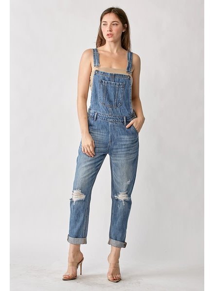 DISTRESSED RELAXED FIT OVERALL JEANS