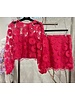 Pink Floral Embroidered Mesh Blouse and Skirt Set