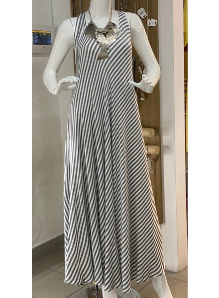 Dress 2 Layers Sleveless, Stripes Grey & White One Size
