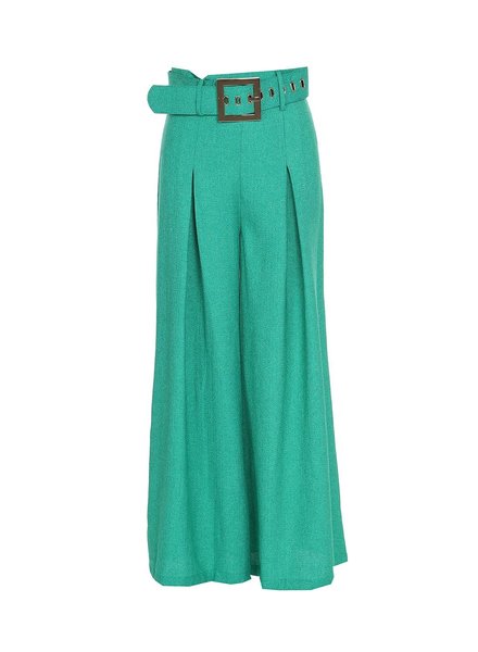 Green High Waist With Belt Palazzo Pant
