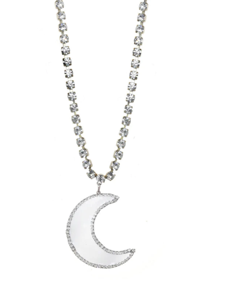 Metal Black Moon Long Necklace with Swarovsky Crystals