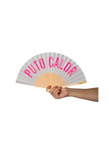 Hand Fan "Puto Calor" Grey and Pink