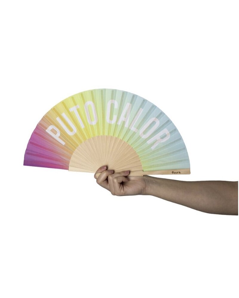 Hand Fan "Puto Calor" Rainbow Glow in the Dark