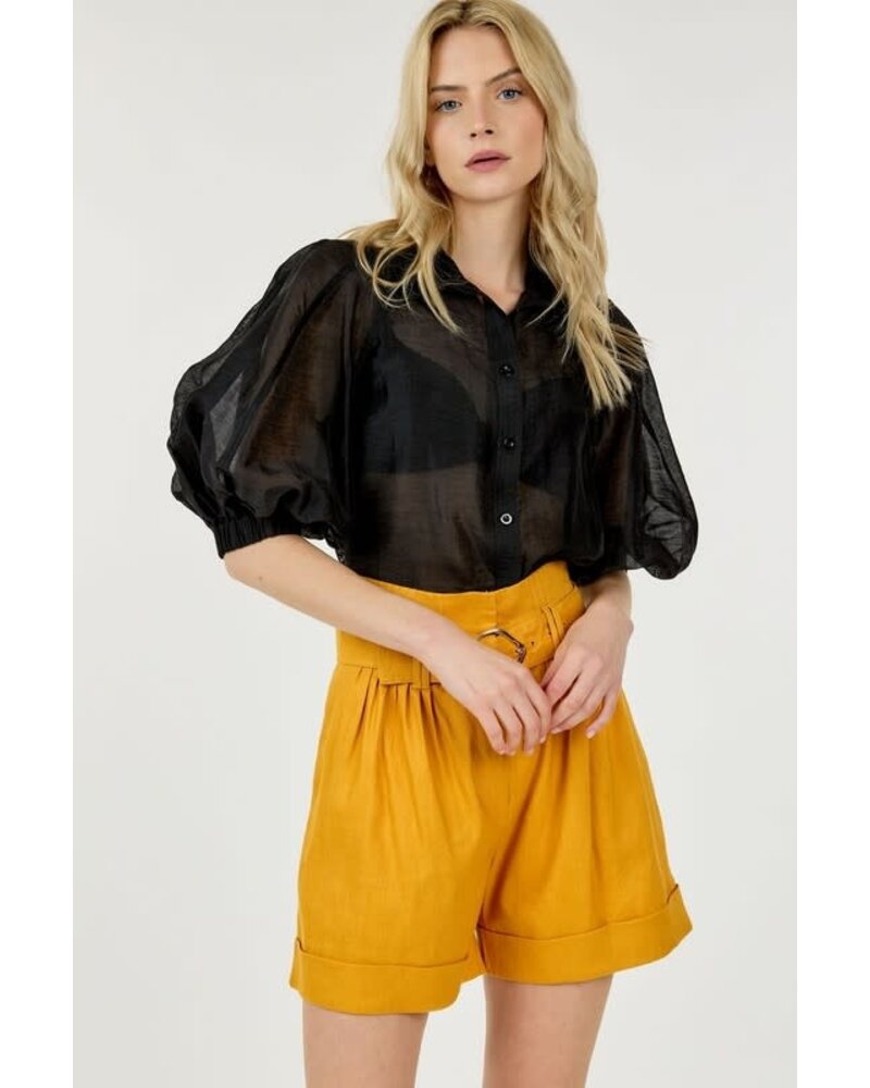 BUBBLE SLEEVE BUTTON-DOWN TOP