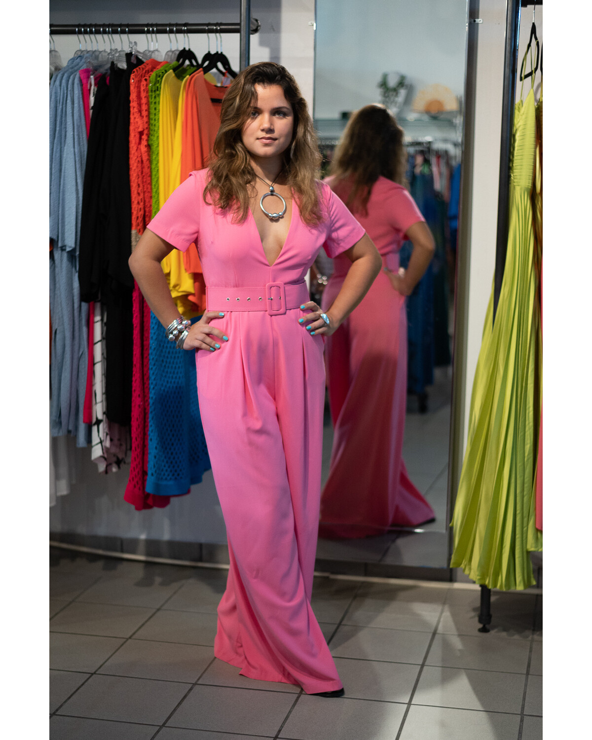SOLD COLOR JUMPSUIT WITH PLAID PANTS