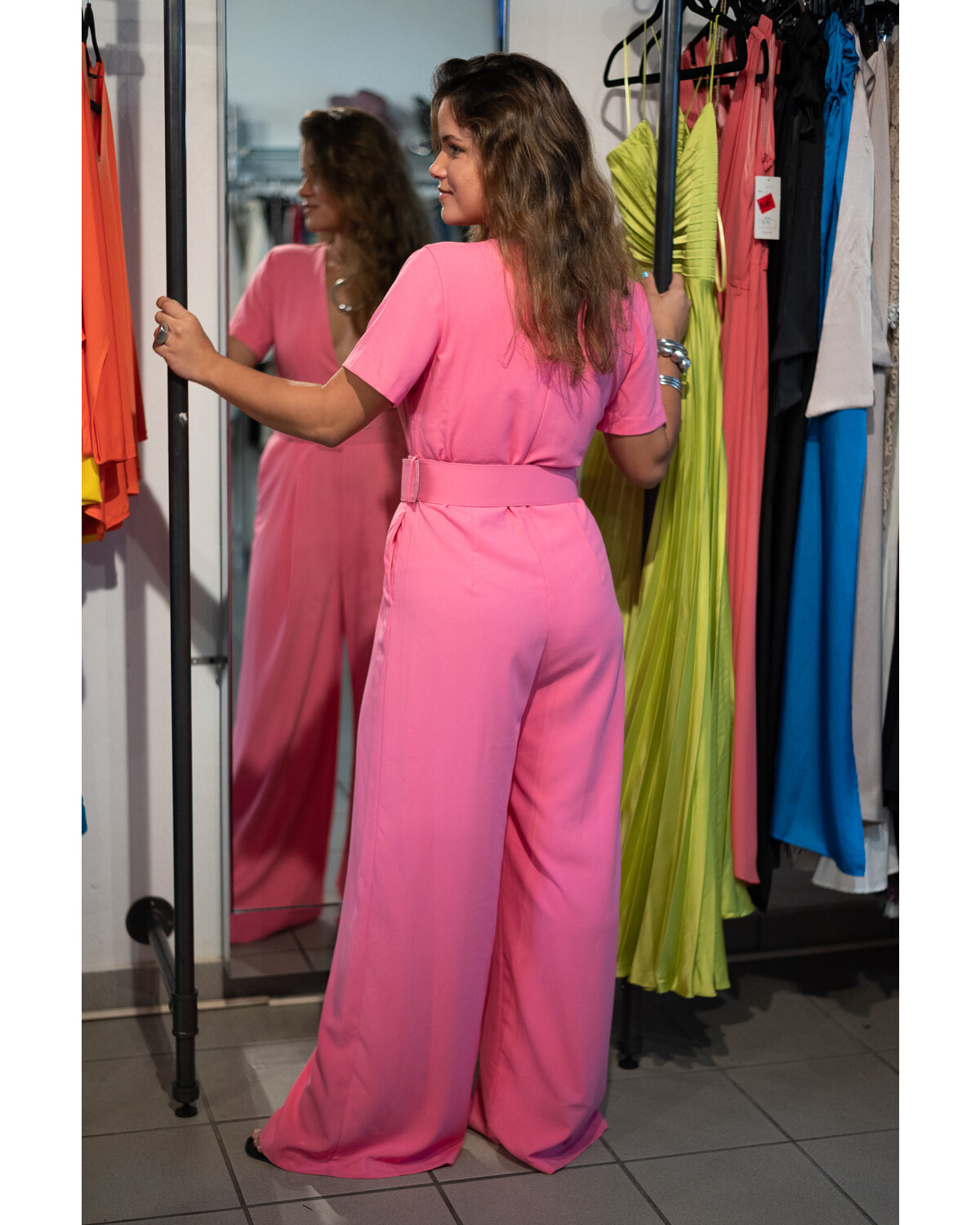 SOLD COLOR JUMPSUIT WITH PLAID PANTS