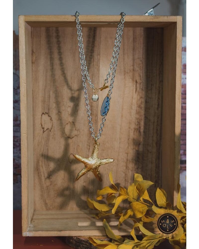 4 Soles Two Tone  Star Fish Necklace