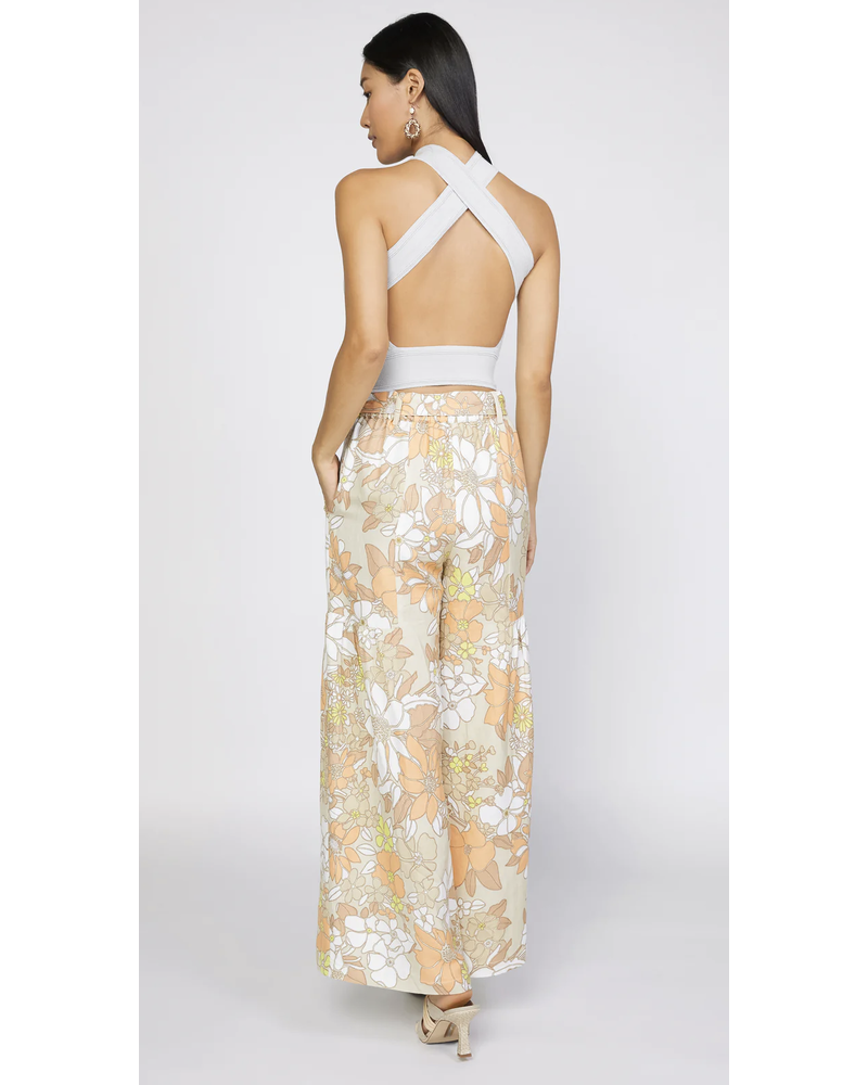 Floral Wide Pants With Self Tie