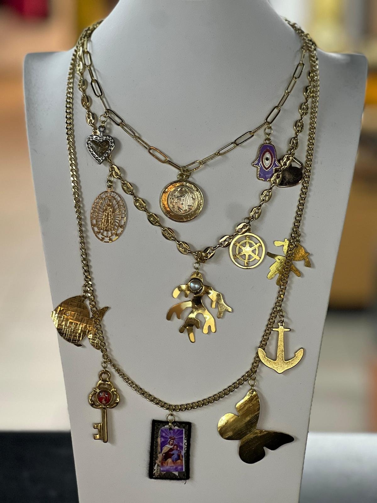 Gold Multi Charms Long Necklace - Evelie Blu Boutique