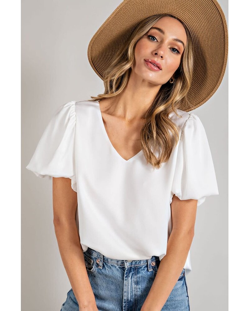 V-NECK PUFF SLEEVE BLOUSE TOP