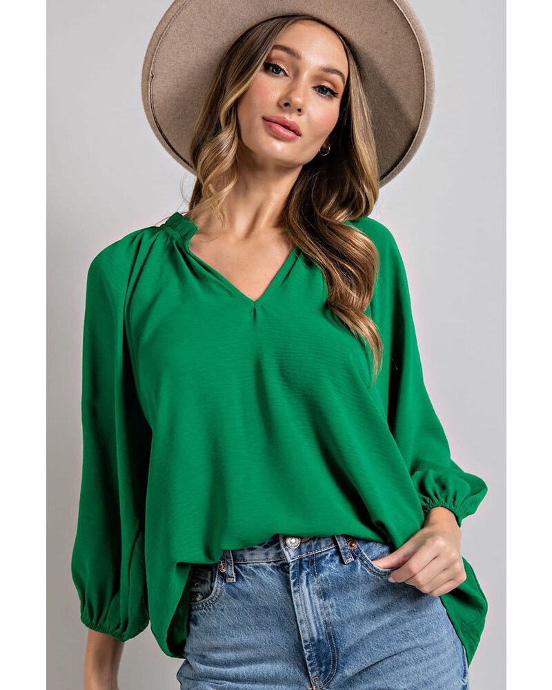 RUFFLED PUFF SLEEVE BLOUSE TOP